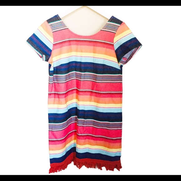 NWT UNCLE FRANK (Anthro) Weekend Stripe Cotton Dress With Fringe Trim Red Small - Picture 5 of 13